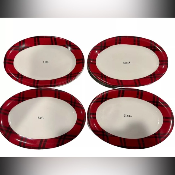 4 Rae Dunn Oval Christmas/Tartan Appetizer Plates - Picture 1 of 2